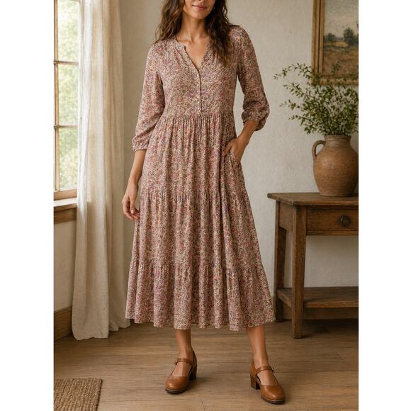April Cornell Dresses & Skirts - April Cornell x Modern Prairie Tiered Midi Dress XXS Prairie Peasant Cottagecore